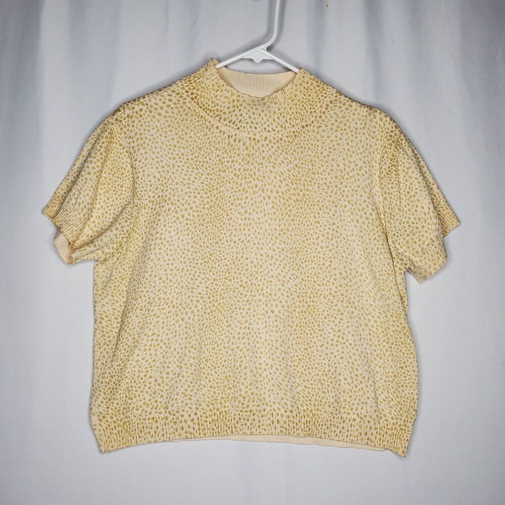 Liz Sport‎ Short Sleeve Mock Sweater Women Petite Lg Animal Cotton Quiet Luxury